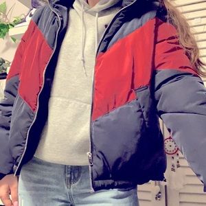 Red / Navy Puffer Coat Jacket